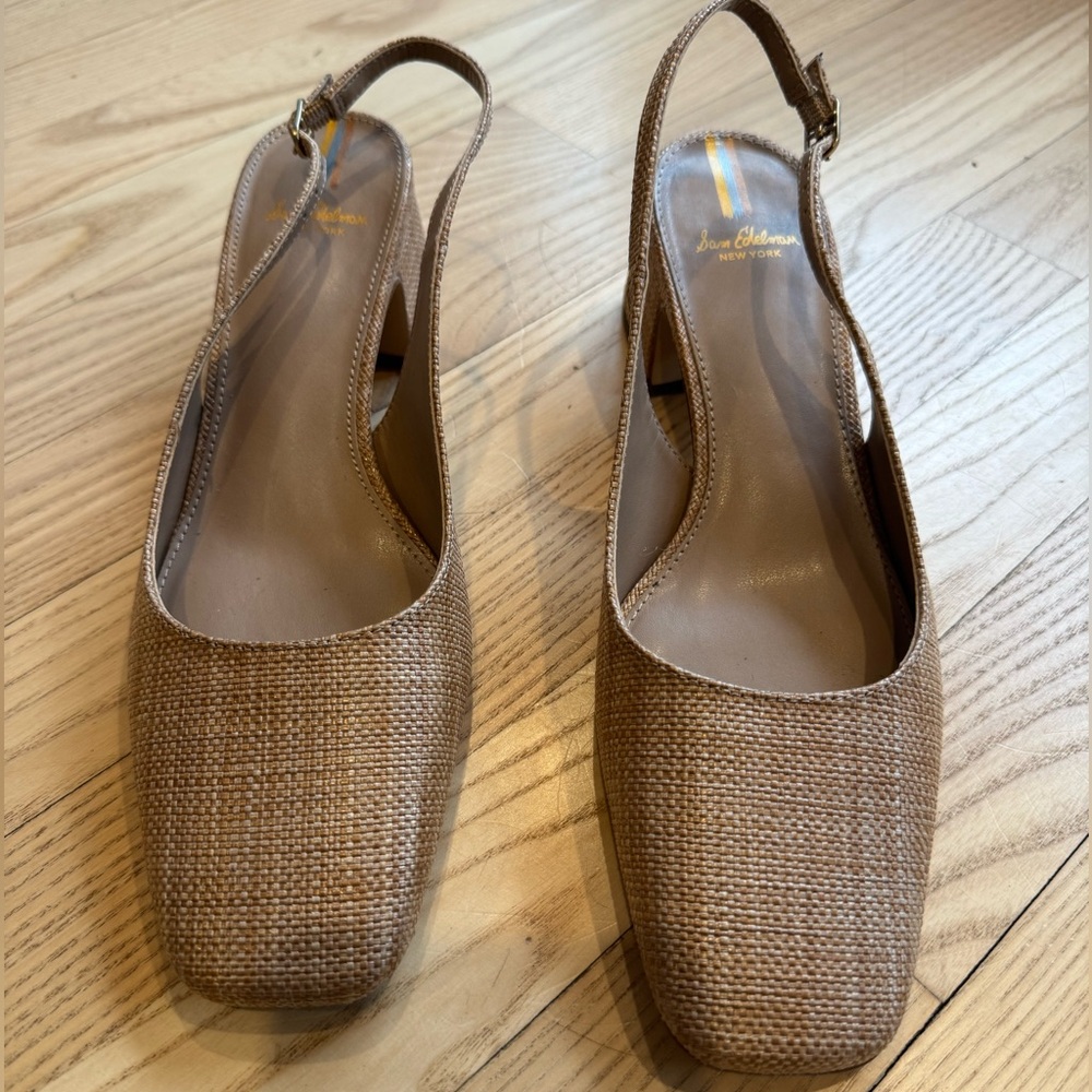 Sam Edelman tan woven Slingback Heels